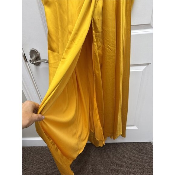 New Mac Duggal Size 6 Yellow 12404 Long Sleeve Satin Formal Cocktail Gown Dress - Picture 7 of 11